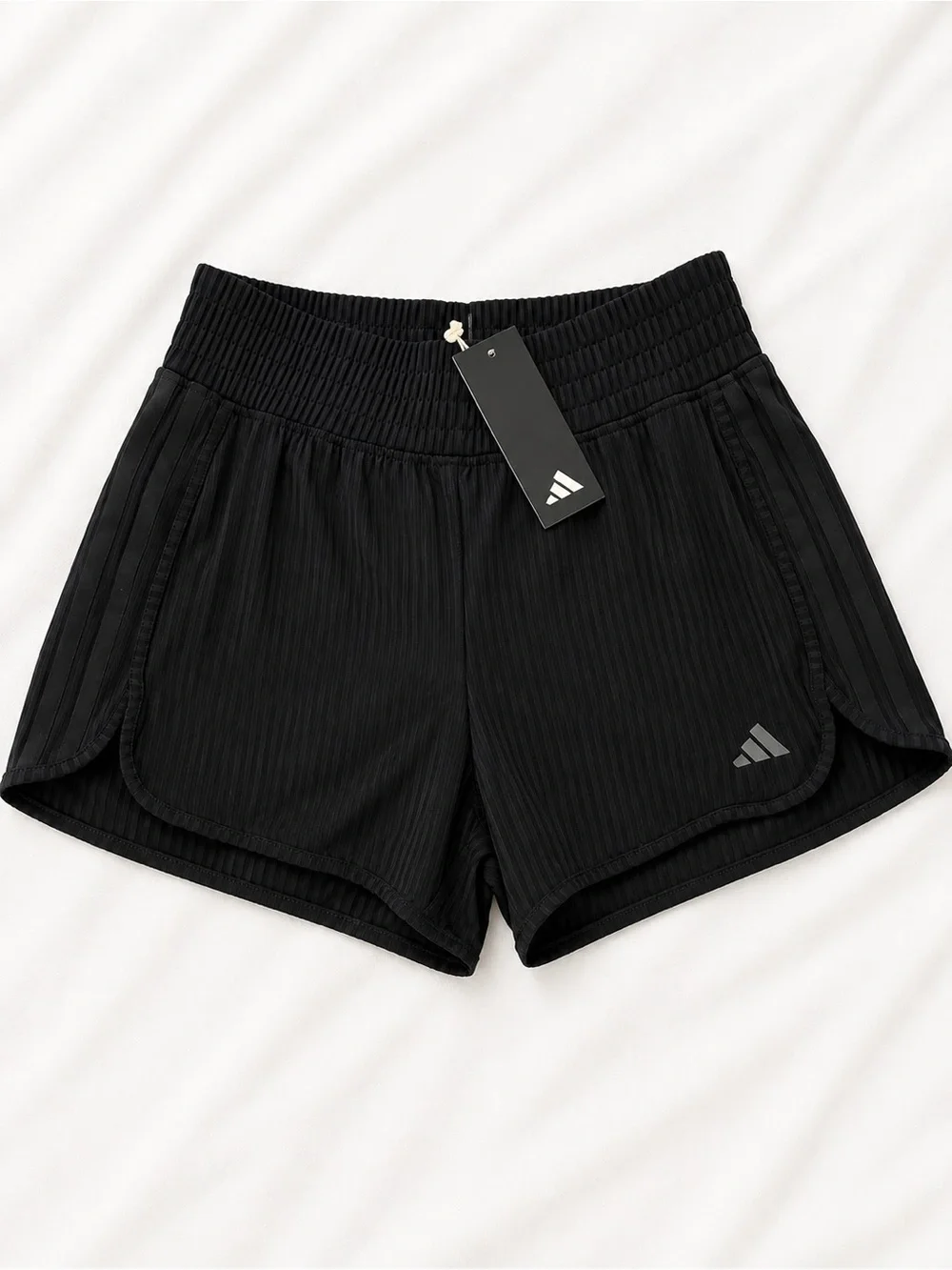 Adidas - Pacer Rib Short- Black Athletic Shorts with Elastic Waistband